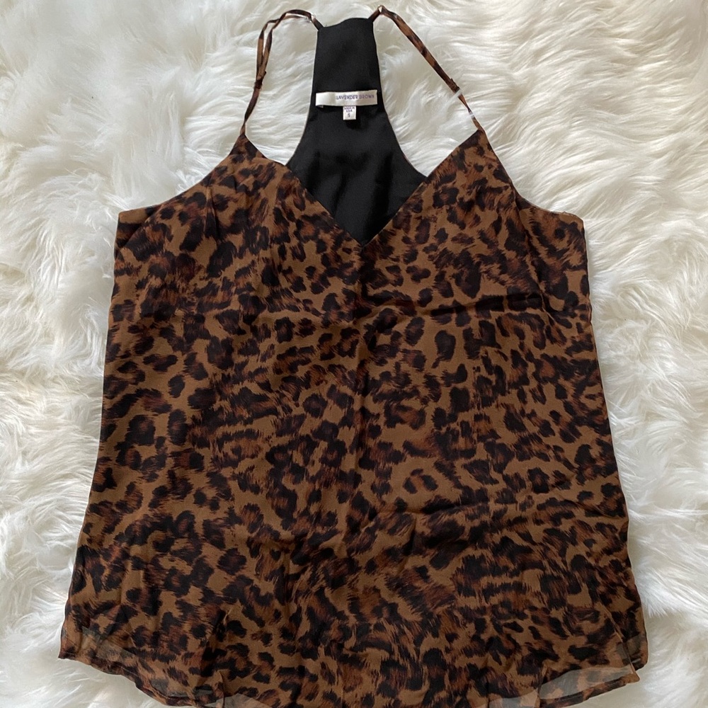 Lavender Brown Leopard Silk Tank Small